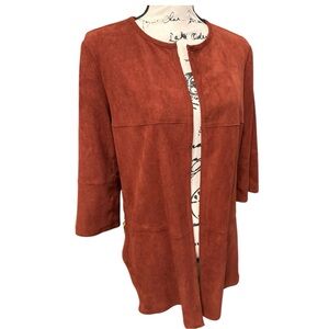 Chico’s Faux Suede Women’s Rust Jacket Sz 1 Gold bottom Adjustable Side Zippers